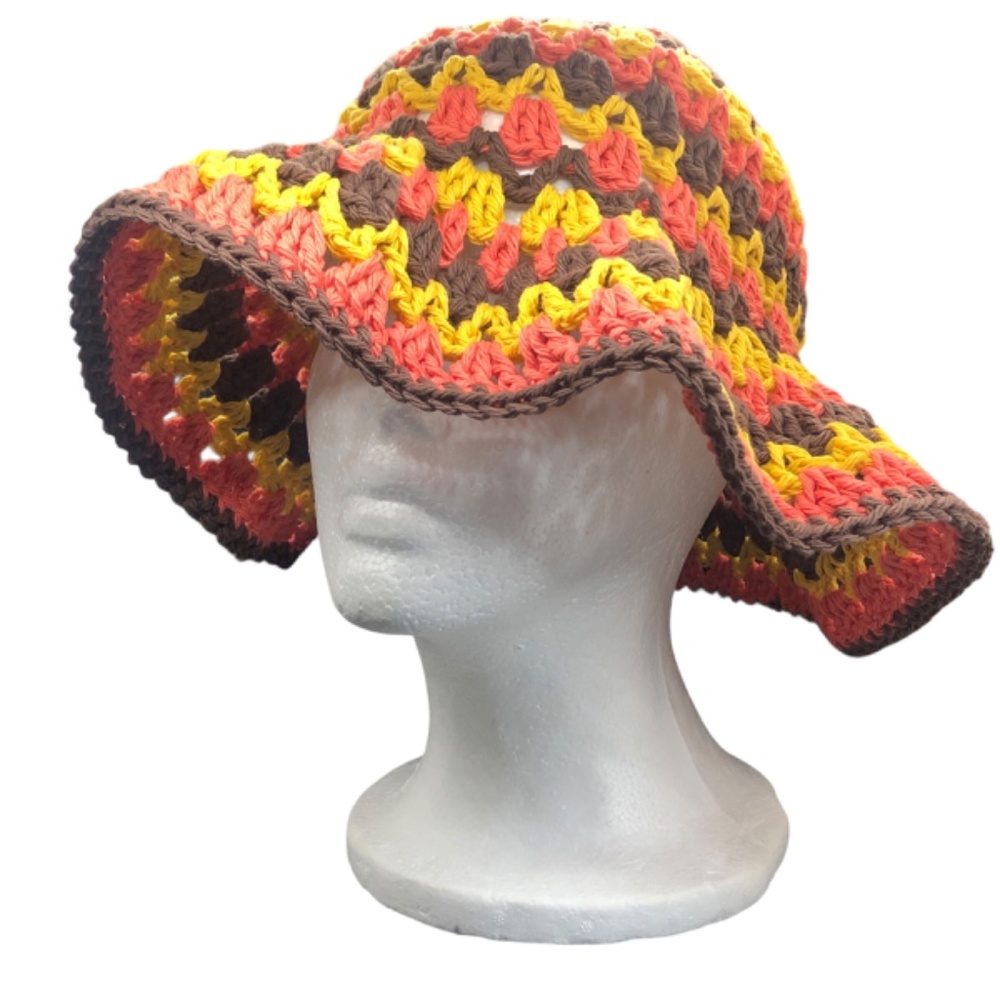 Crochet Bucket Hat | Fall Festival -Brown, Coral, Mustard - Picture 10 of 15